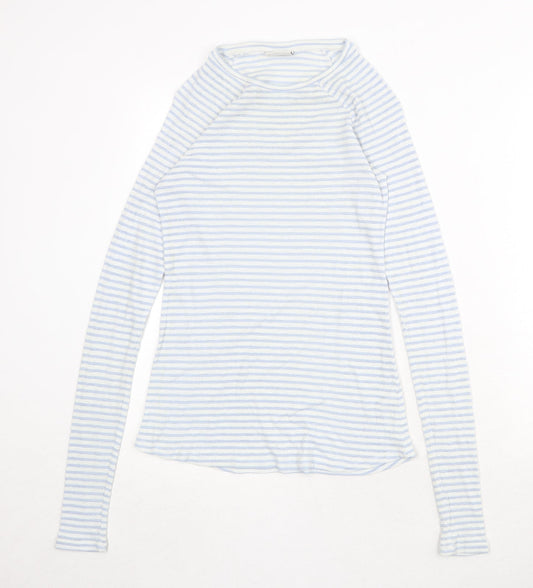 MTWTFSS Weekday Womens Blue Striped Cotton Basic T-Shirt Size S Round Neck