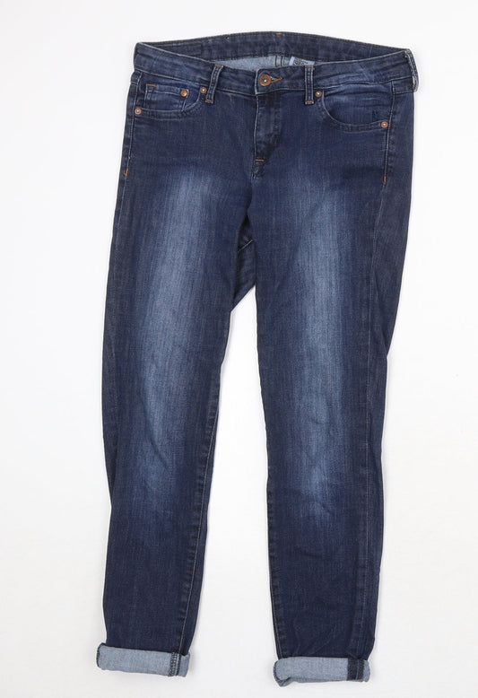 H&M Womens Blue Cotton Straight Jeans Size 31 in Regular Zip