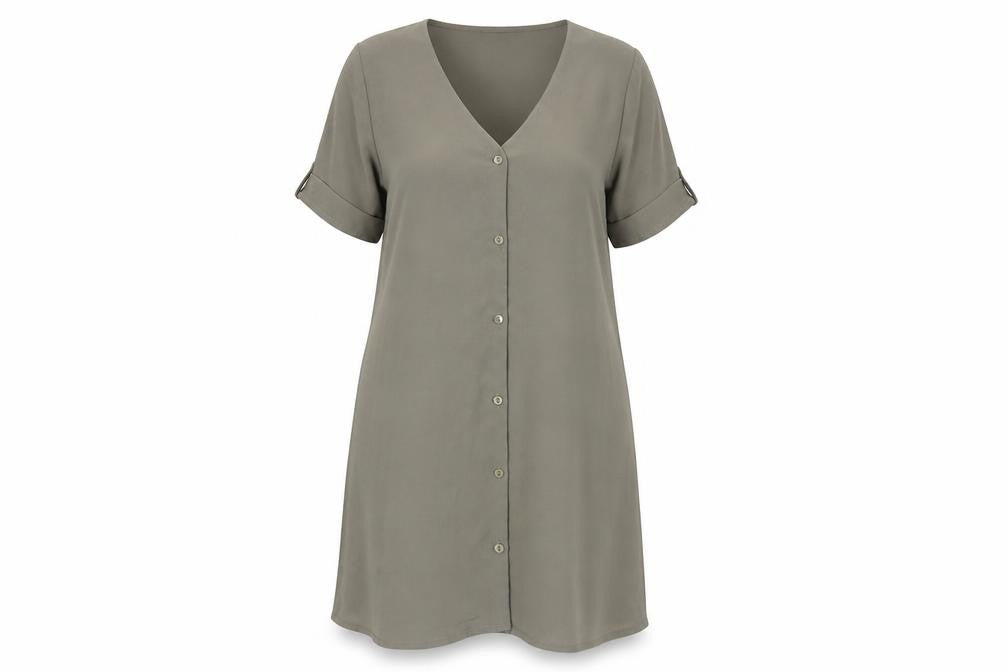 PRETTYLITTLETHING Womens Green Polyester A-Line Size 12 V-Neck Button