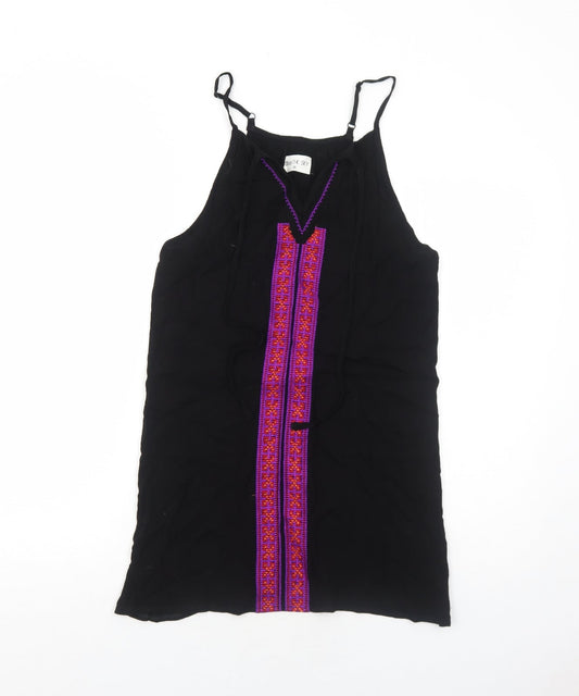 Kiss the Sky Womens Black Geometric Polyester Tank Dress Size XS V-Neck Pullover