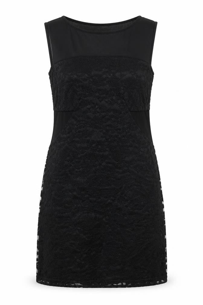 My Case Womens Black Geometric Polyester A-Line Size L Round Neck Button