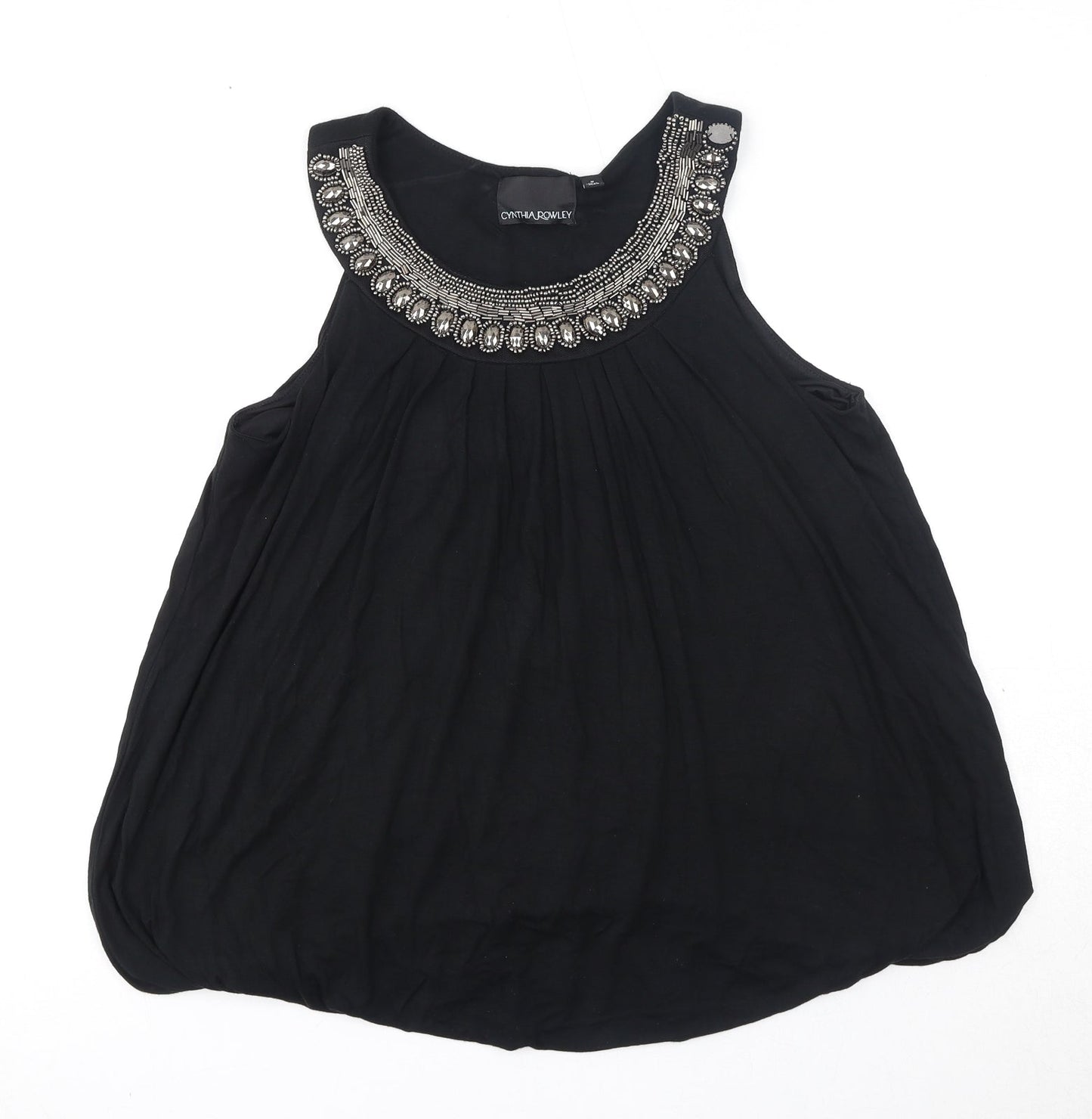 Cynthia Rowley Womens Black Viscose Basic Blouse Size 12 Scoop Neck