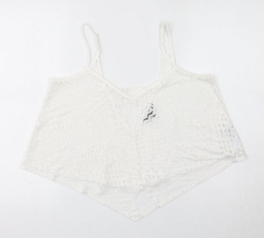 New Look Womens White Geometric Viscose Cropped Tank Size 14 V-Neck