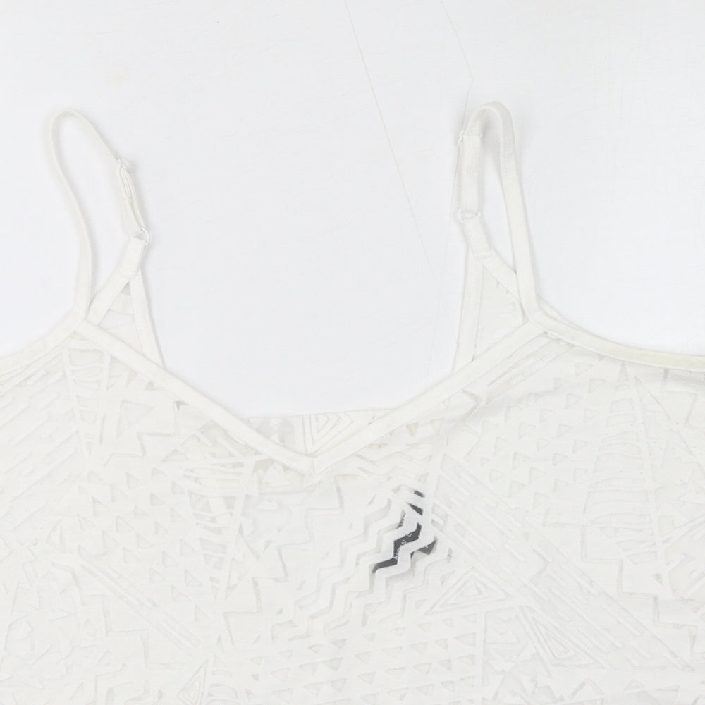 New Look Womens White Geometric Viscose Cropped Tank Size 14 V-Neck