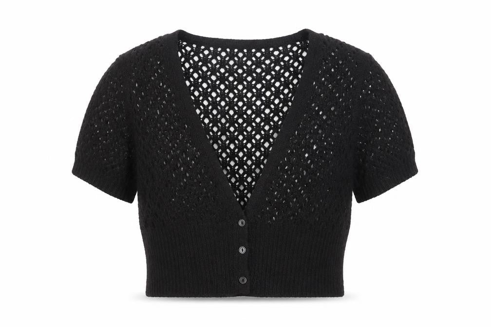 Mandolin Womens Black V-Neck Acrylic Cardigan Jumper Size 12