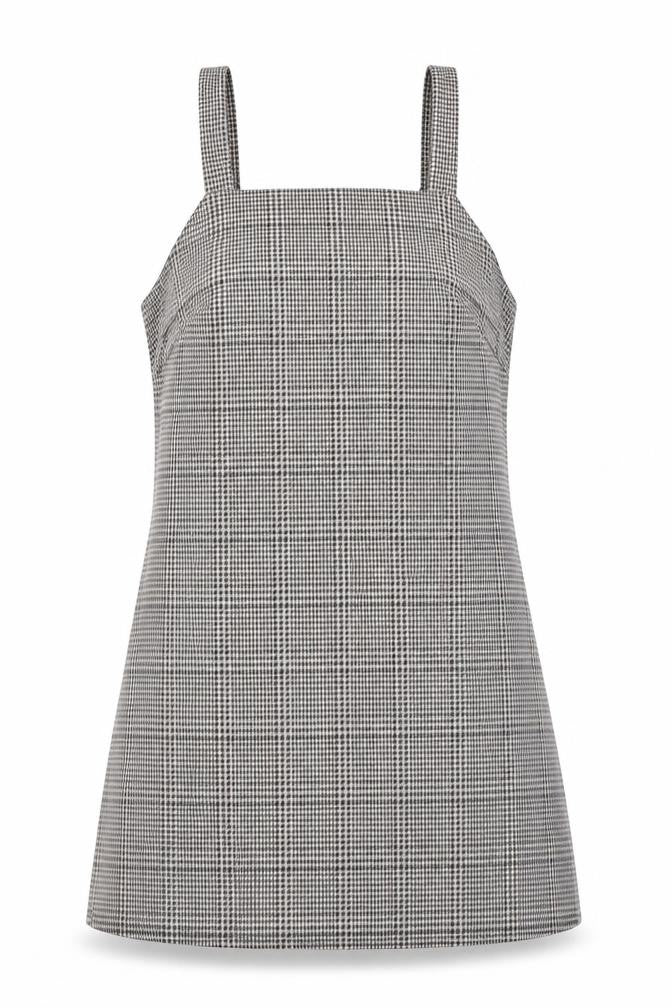 New Look Womens Black Houndstooth Polyester Pinafore/Dungaree Dress Size 6 Square Neck Pullover