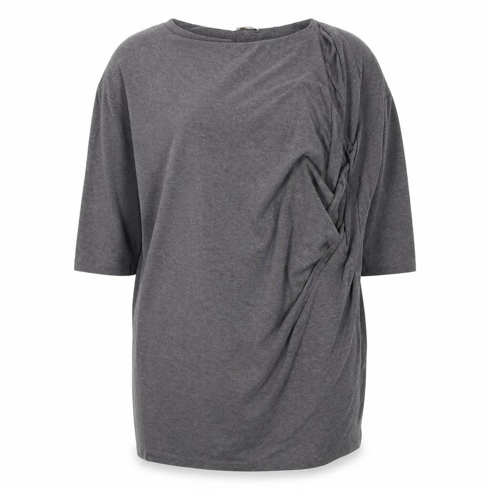 Bellambia Womens Grey Polyester Basic T-Shirt Size L Round Neck