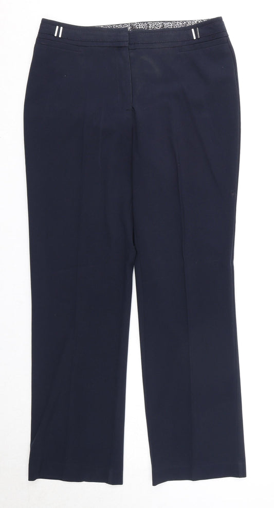 M&Co Womens Blue Polyester Trousers Size 10 Regular Zip
