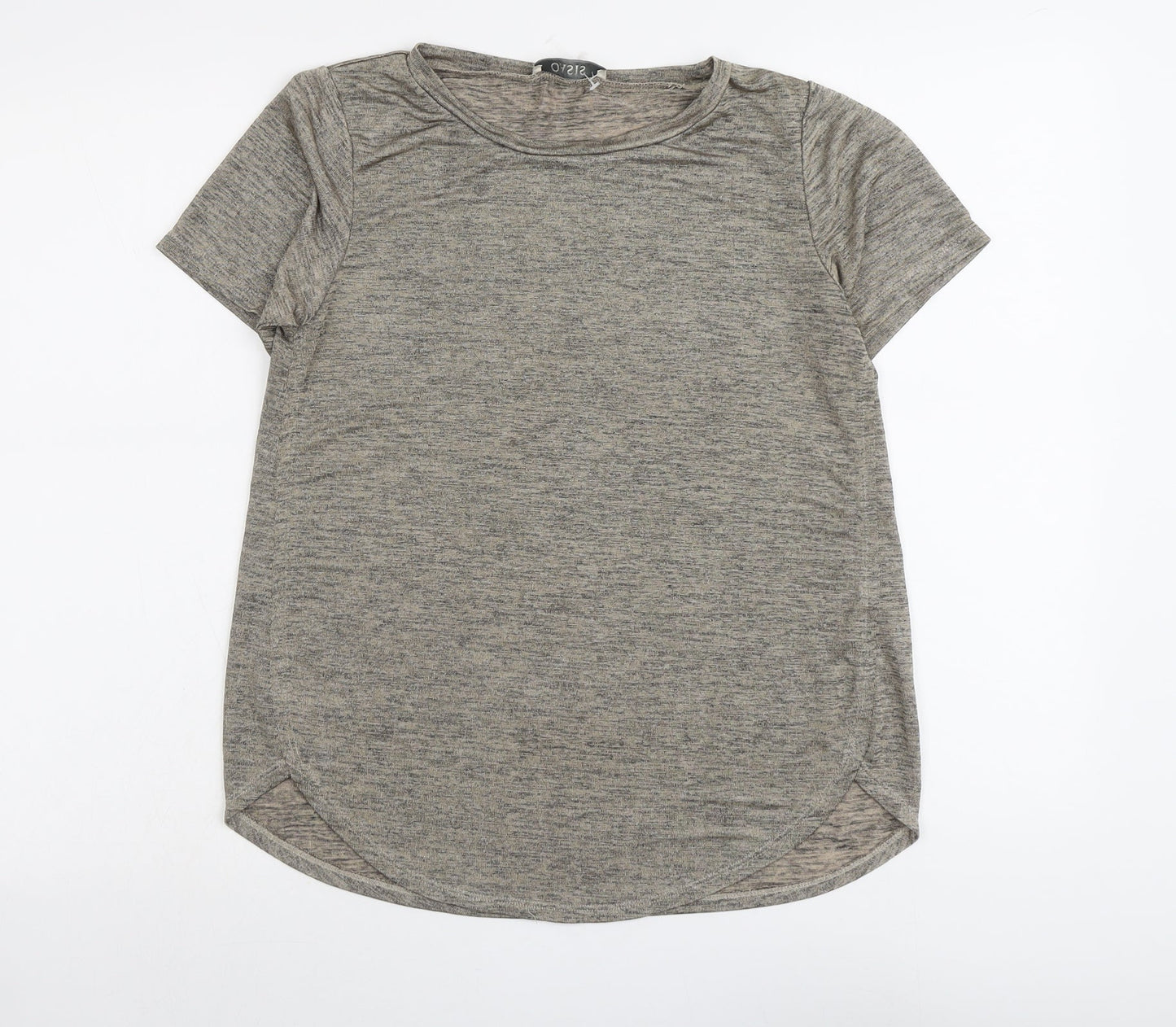 Oasis Womens Beige Geometric Polyester Basic T-Shirt Size S Round Neck