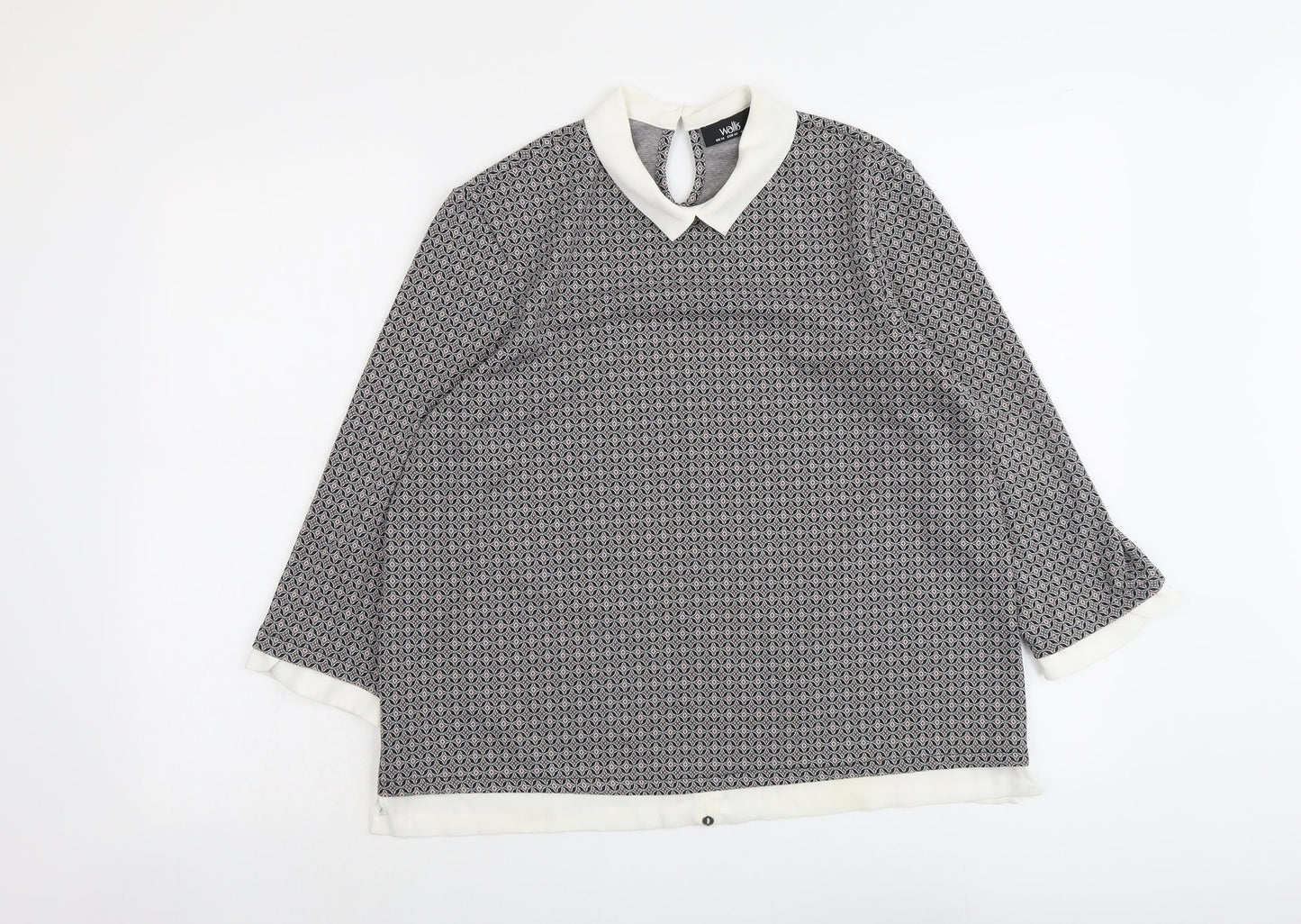 Wallis Womens Grey Geometric Polyester Basic Blouse Size 14 Collared