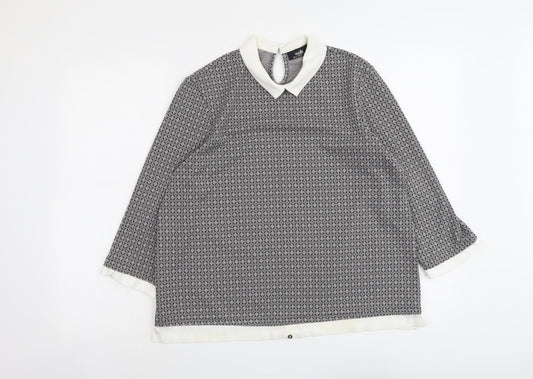 Wallis Womens Grey Geometric Polyester Basic Blouse Size 14 Collared