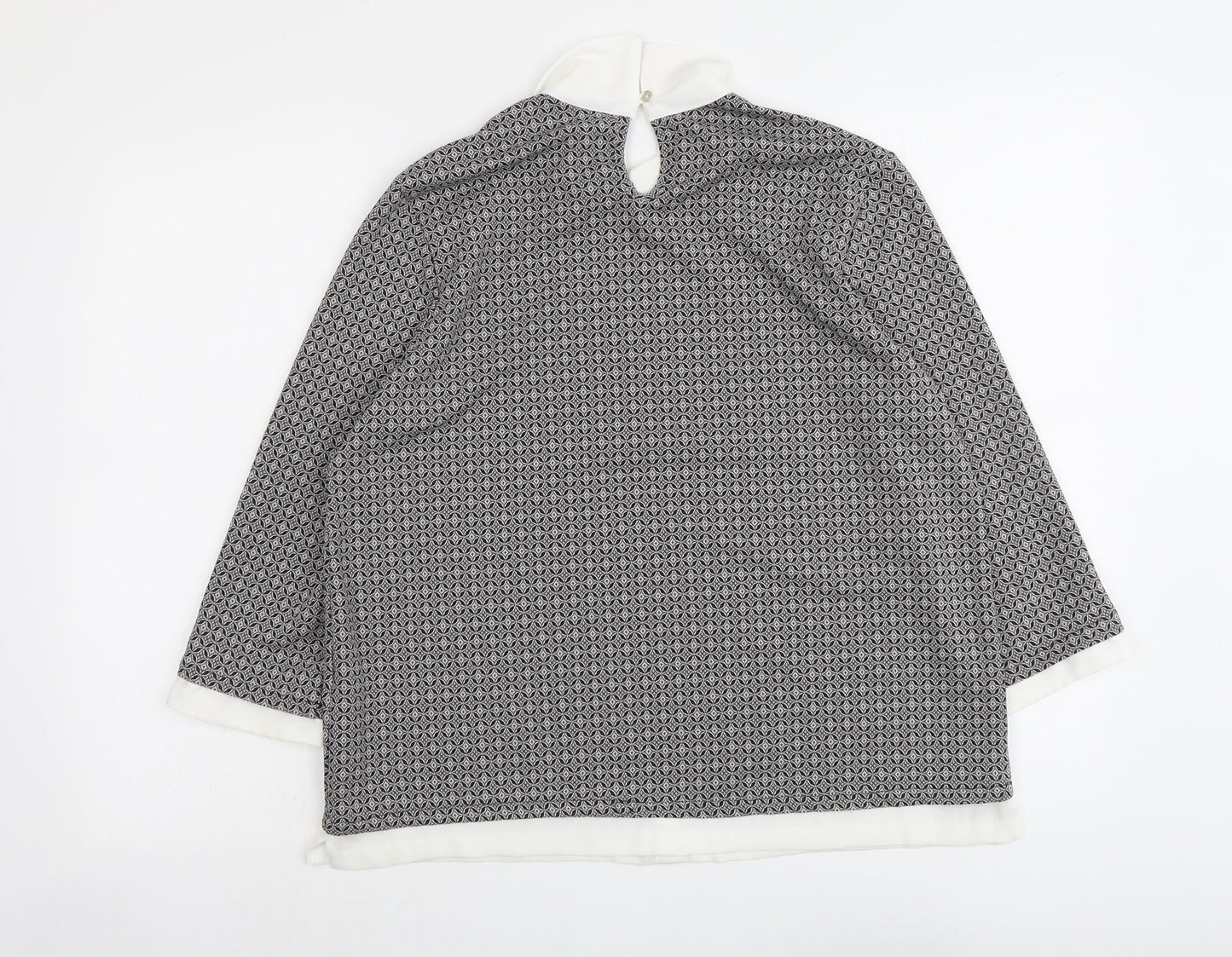 Wallis Womens Grey Geometric Polyester Basic Blouse Size 14 Collared