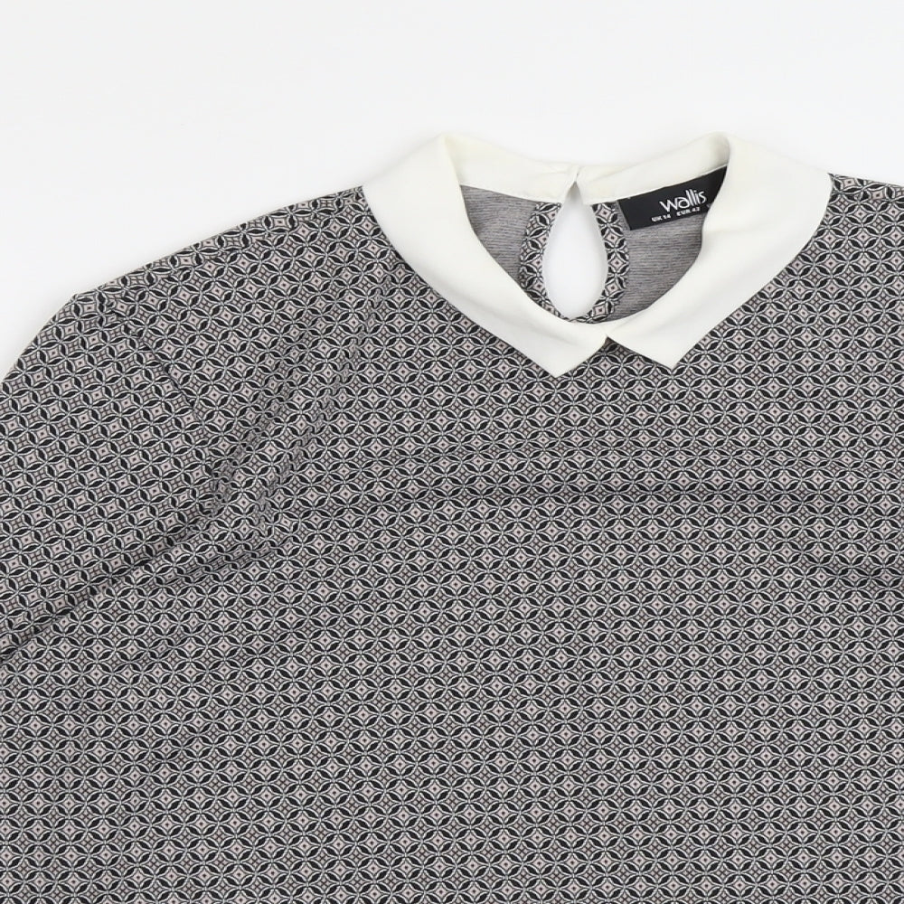 Wallis Womens Grey Geometric Polyester Basic Blouse Size 14 Collared