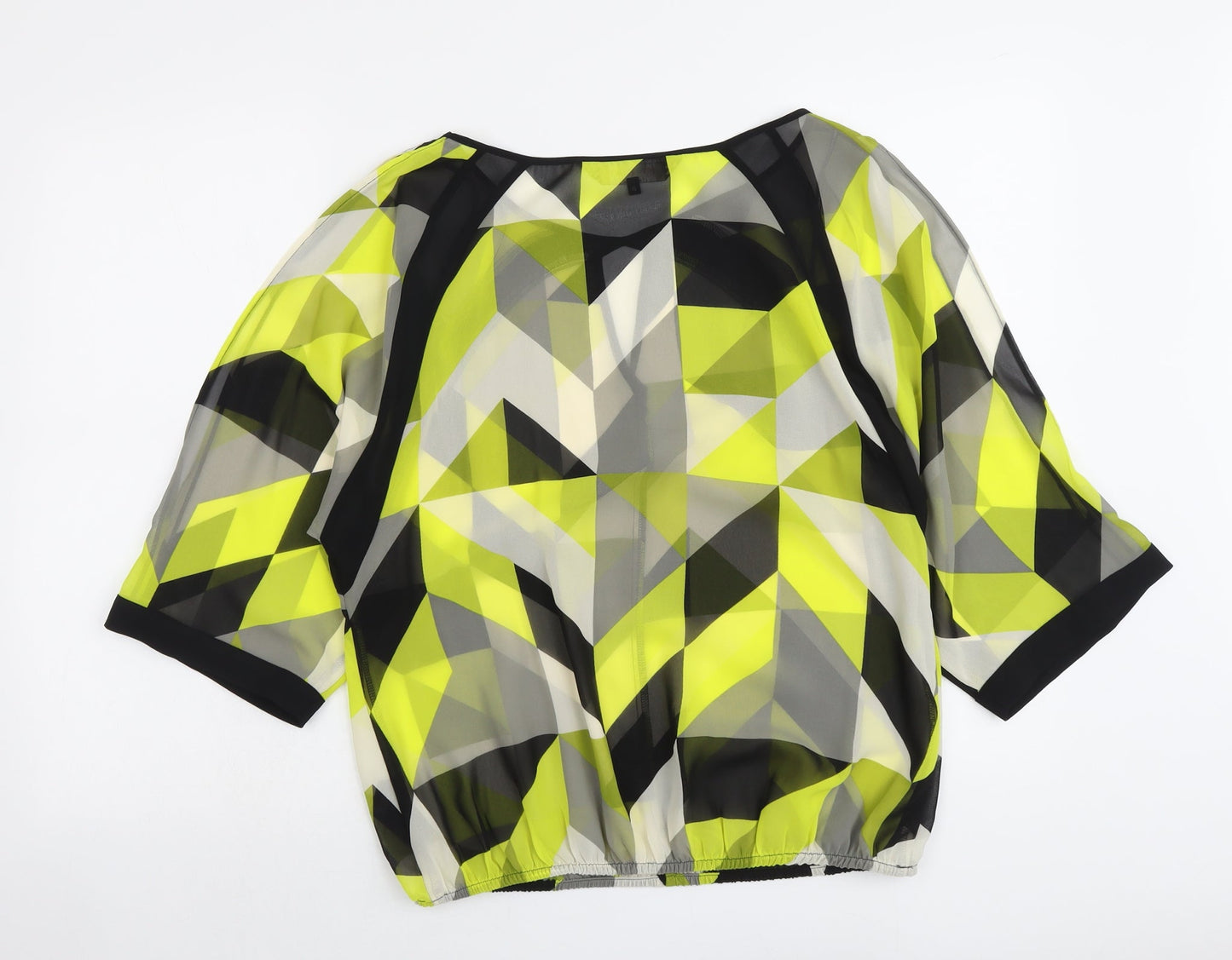 Principles Womens Black Geometric Polyester Basic Blouse Size 12 Round Neck