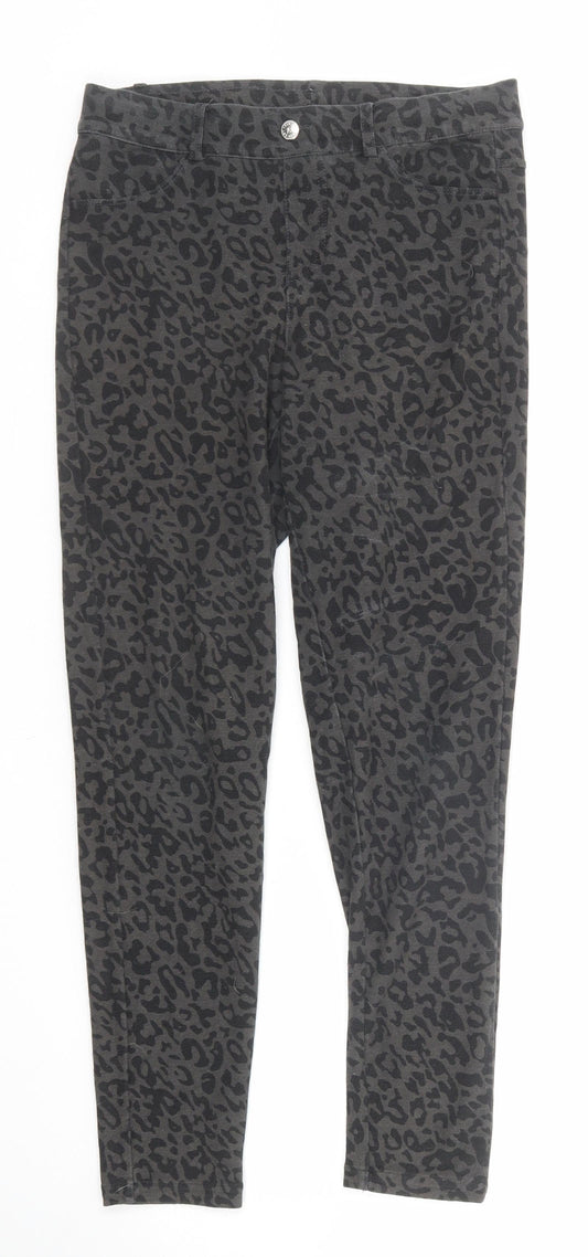 Real Clothing Womens Grey Animal Print Polyester Skinny Jeans Size S Regular Zip - Leopard Pattern