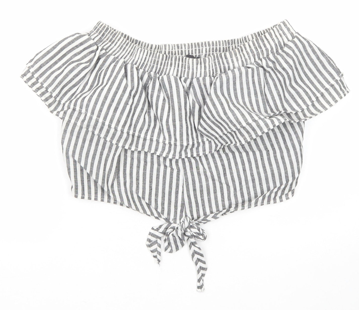PRETTYLITTLETHING Womens Black Striped Cotton Cropped Tank Size 8 Off the Shoulder