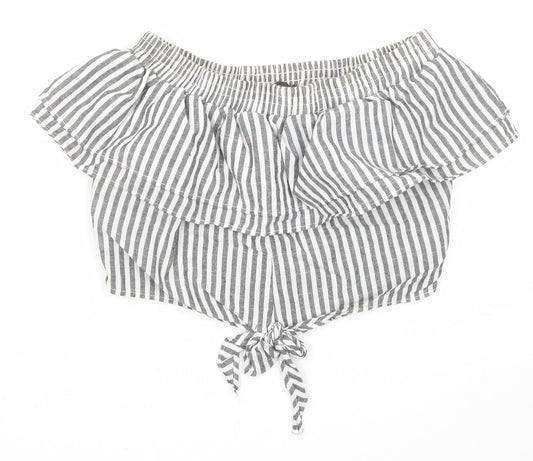 PRETTYLITTLETHING Womens Black Striped Cotton Cropped Tank Size 8 Off the Shoulder