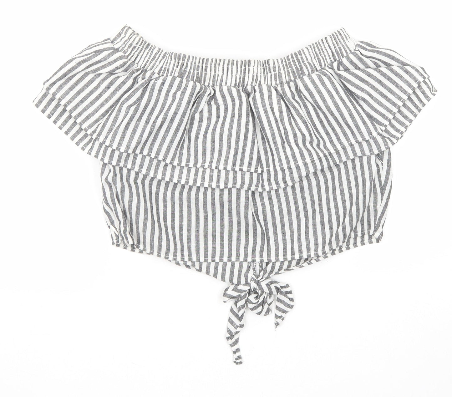 PRETTYLITTLETHING Womens Black Striped Cotton Cropped Tank Size 8 Off the Shoulder