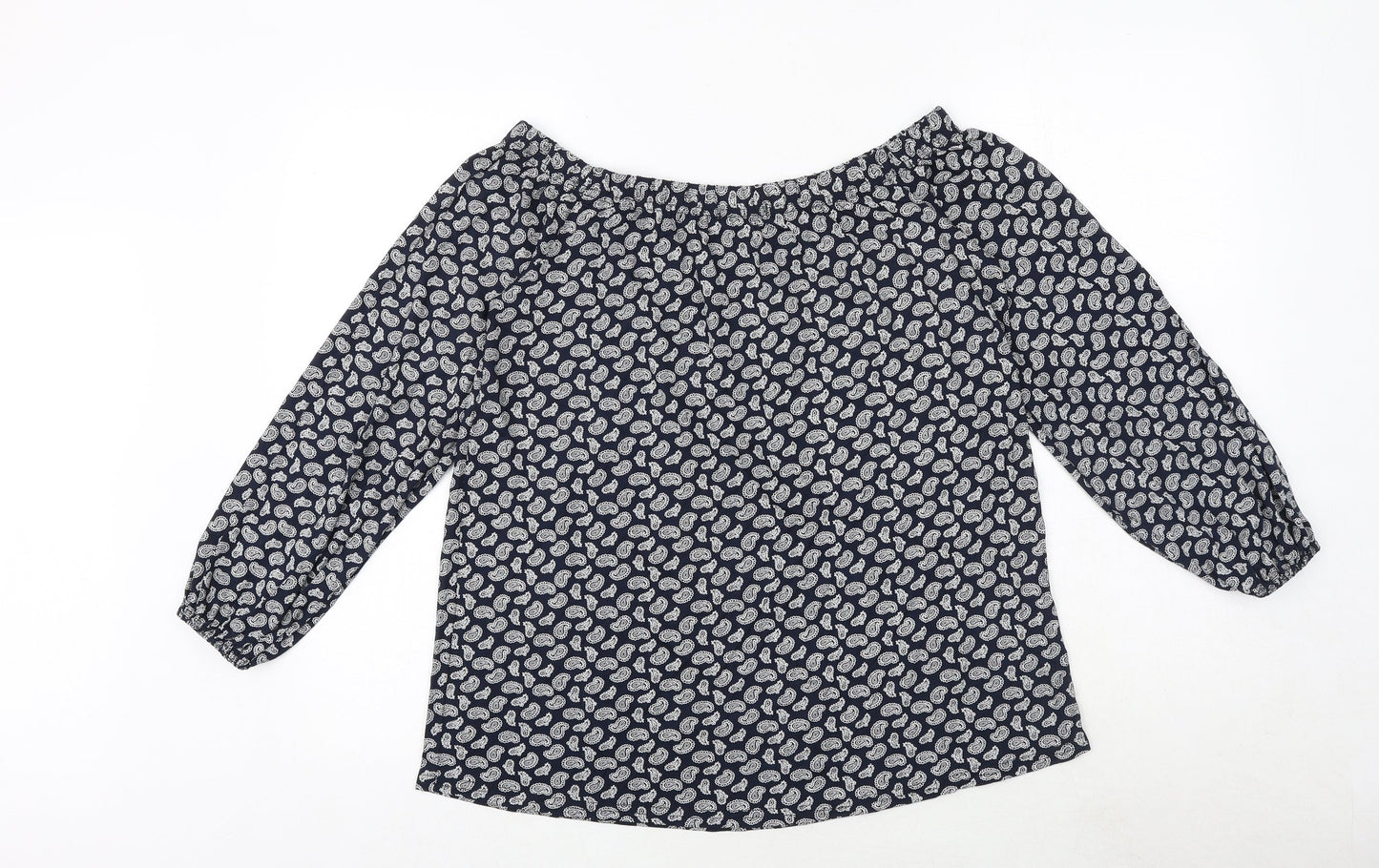 Boohoo Womens Blue Geometric Polyester Basic Blouse Size 16 Round Neck
