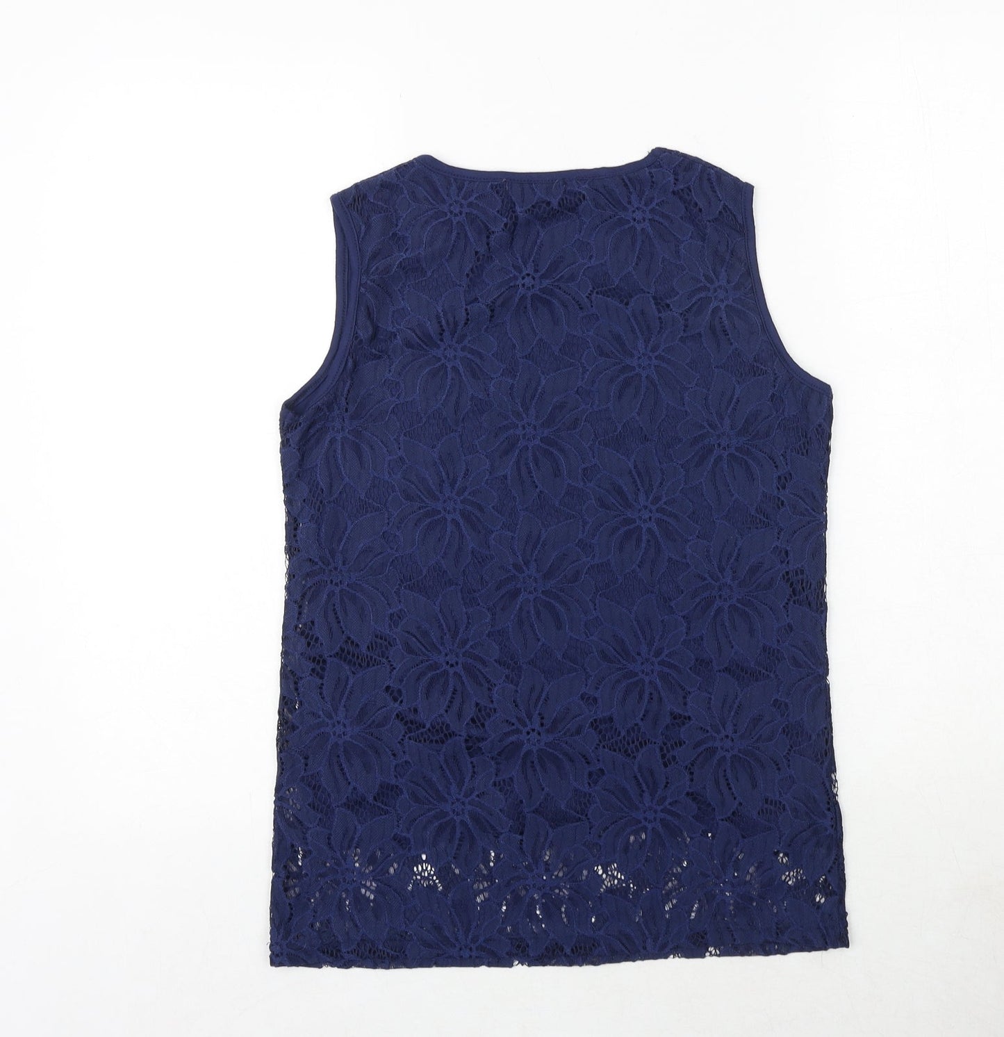 PARAMOUR Womens Blue Floral Polyester Basic Tank Size S Round Neck