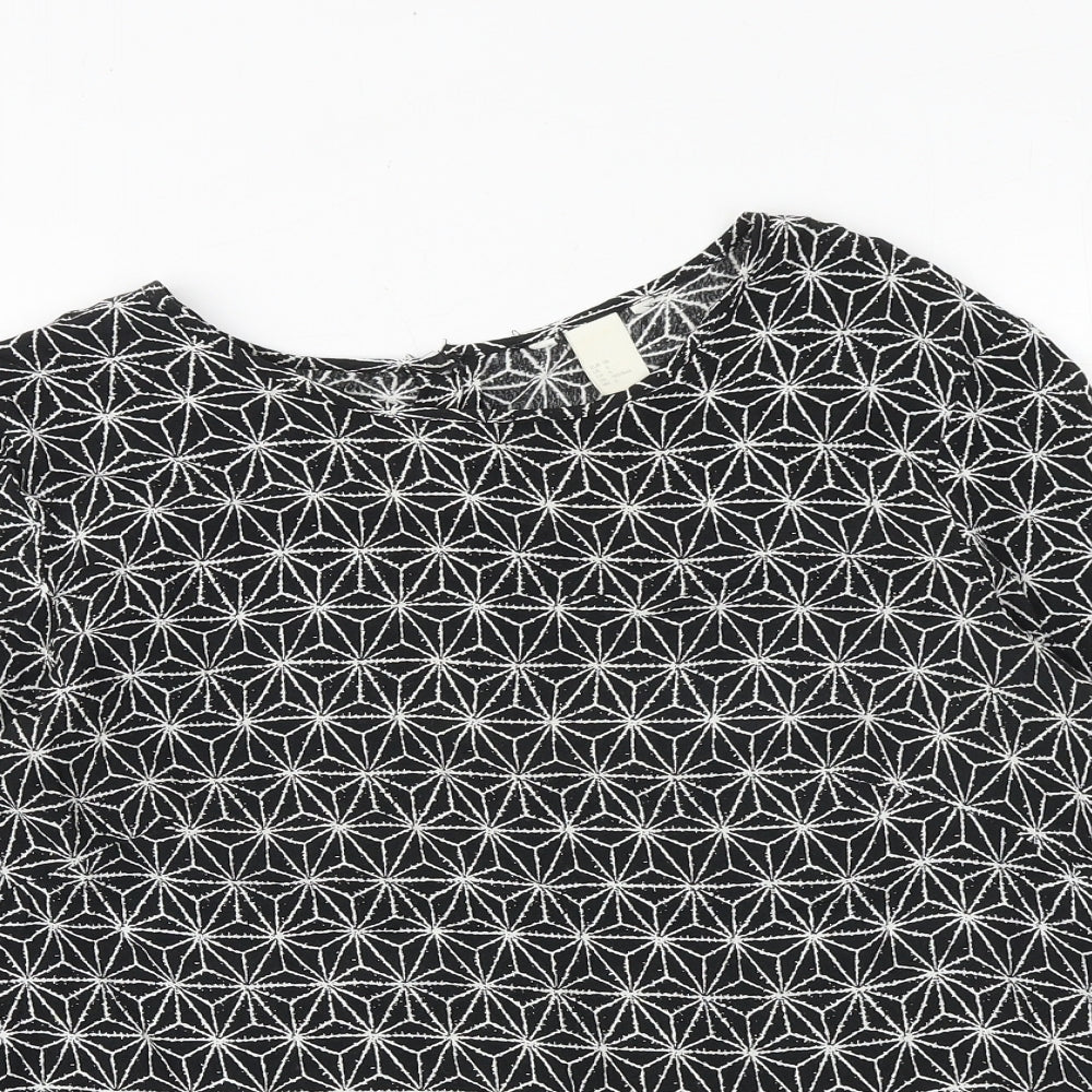 H&M Womens Black Geometric Viscose Basic Blouse Size 8 Round Neck