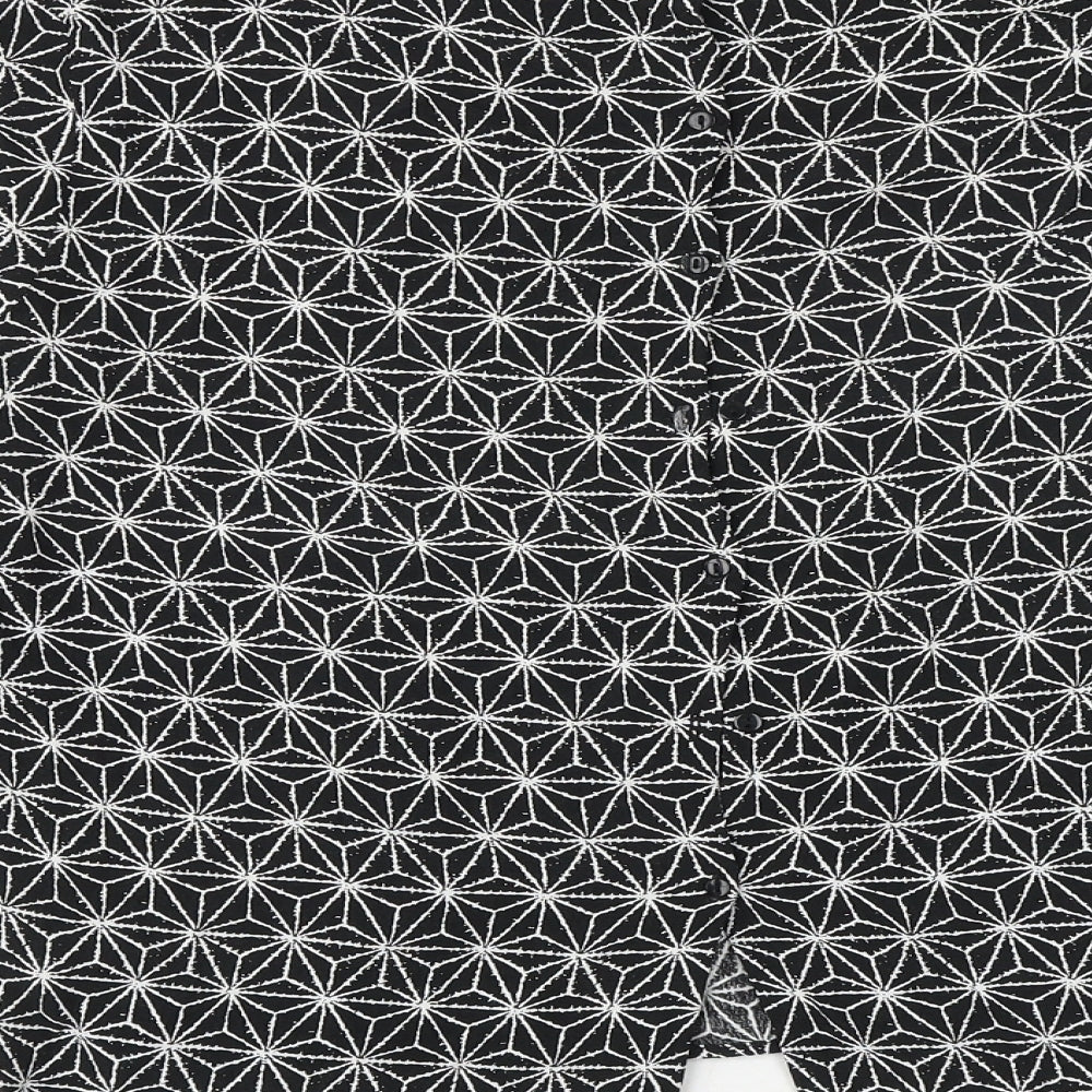 H&M Womens Black Geometric Viscose Basic Blouse Size 8 Round Neck