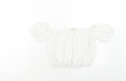 Oh My Love Womens White Polka Dot Polyester Cropped Blouse Size S Off the Shoulder