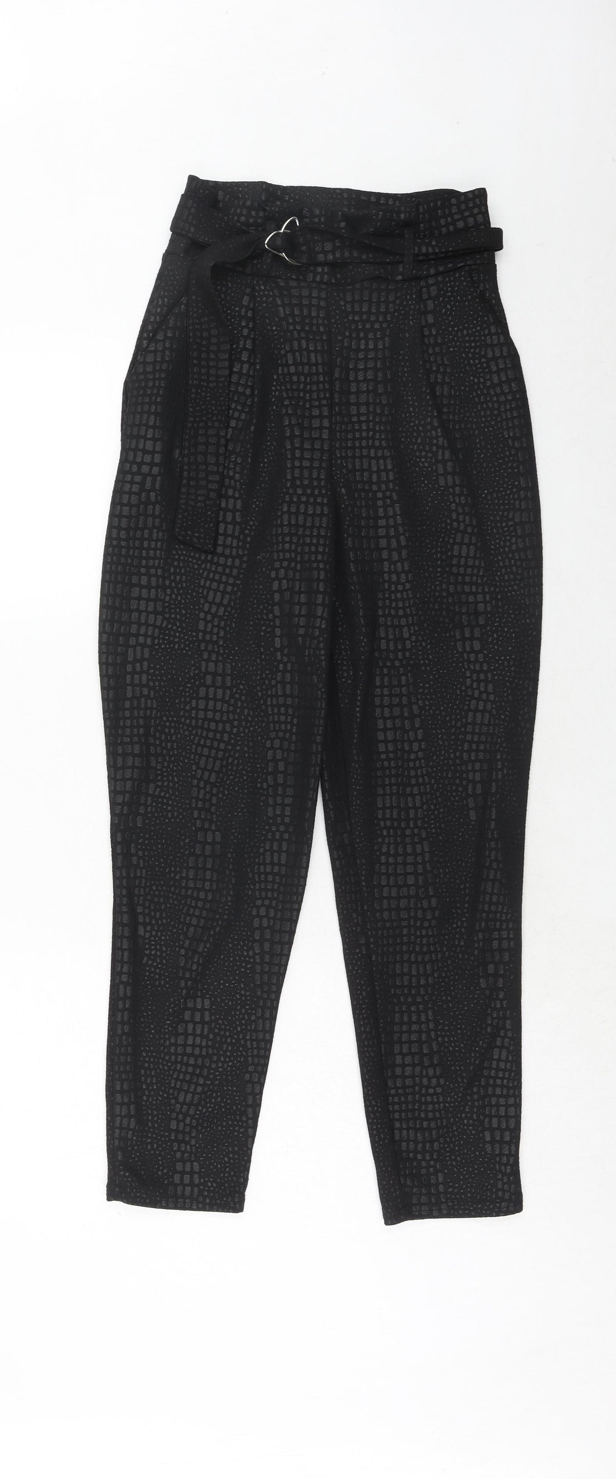 PRETTYLITTLETHING Womens Black Animal Print Polyester Trousers Size 8 Regular - Snakeskin Pattern