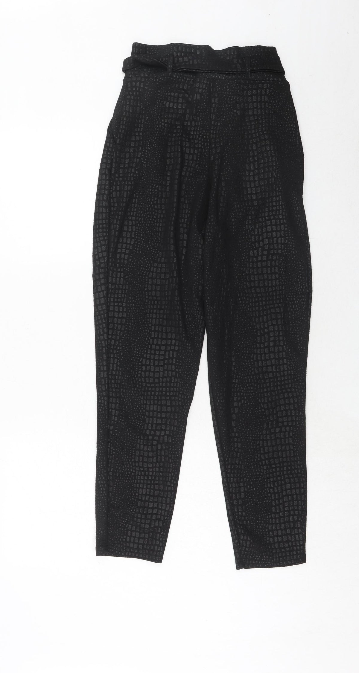 PRETTYLITTLETHING Womens Black Animal Print Polyester Trousers Size 8 Regular - Snakeskin Pattern