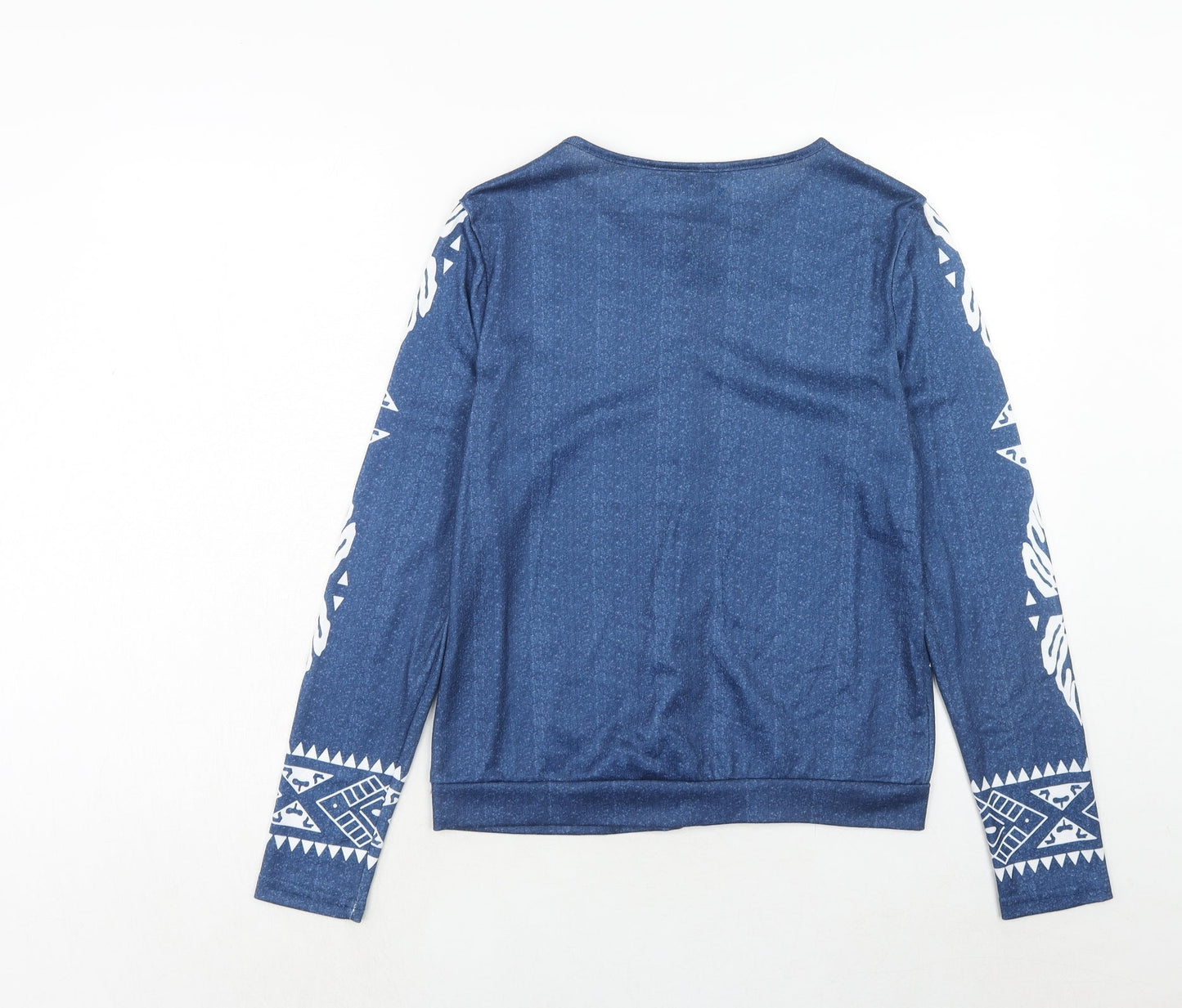 MissLook Womens Blue Geometric Polyester Basic Blouse Size S Boat Neck