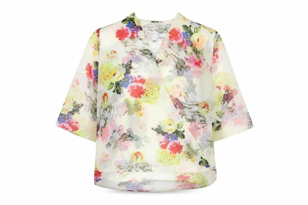 AX Paris Womens Yellow Floral Polyester Wrap Blouse Size 12 V-Neck