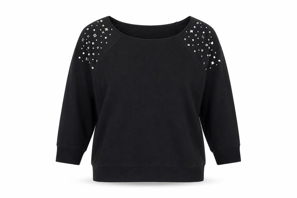 New Look Womens Black Cotton Pullover Sweatshirt Size 10 Pullover