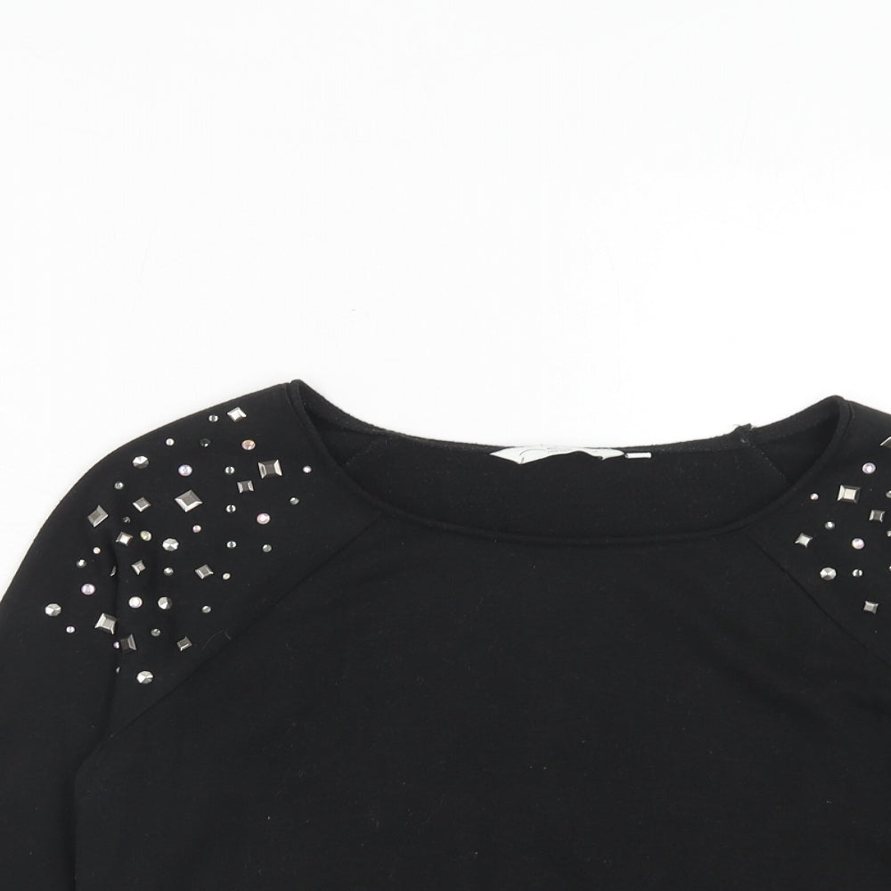 New Look Womens Black Cotton Pullover Sweatshirt Size 10 Pullover