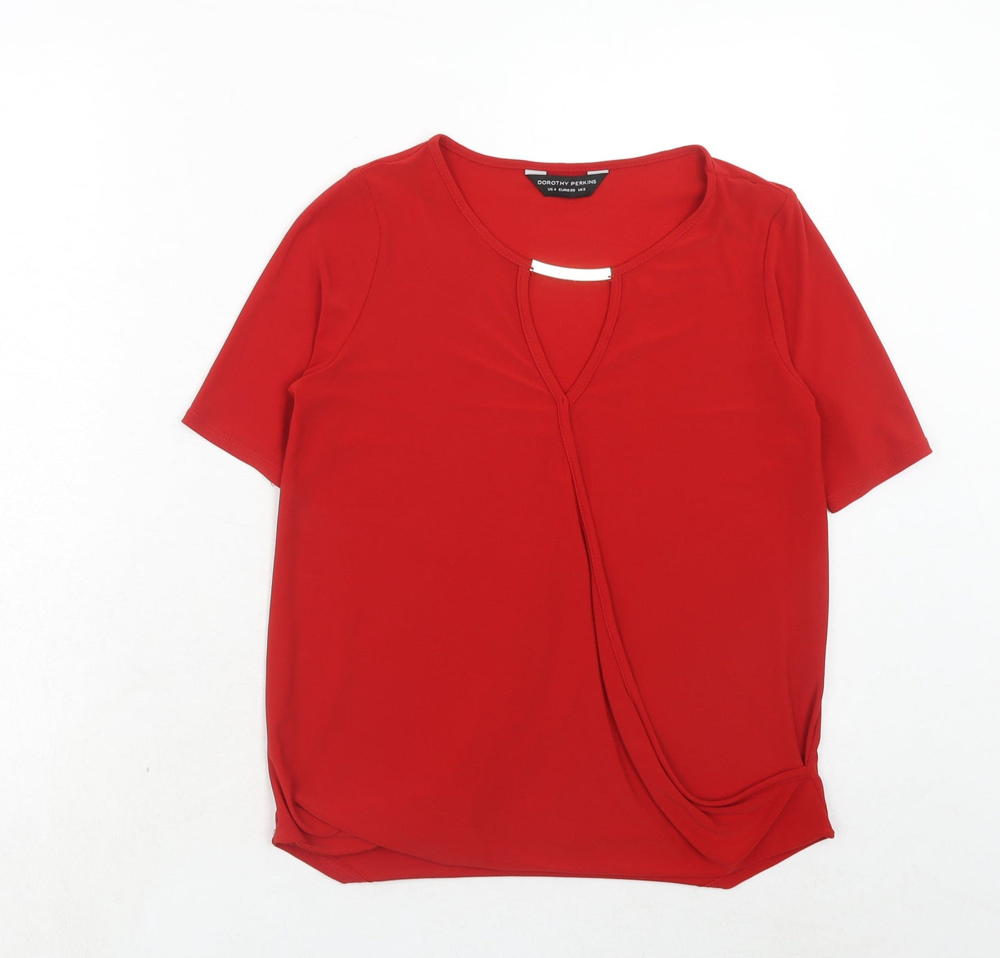 Dorothy Perkins Womens Red Polyester Basic Blouse Size 8 Boat Neck - Wrap Front Detail