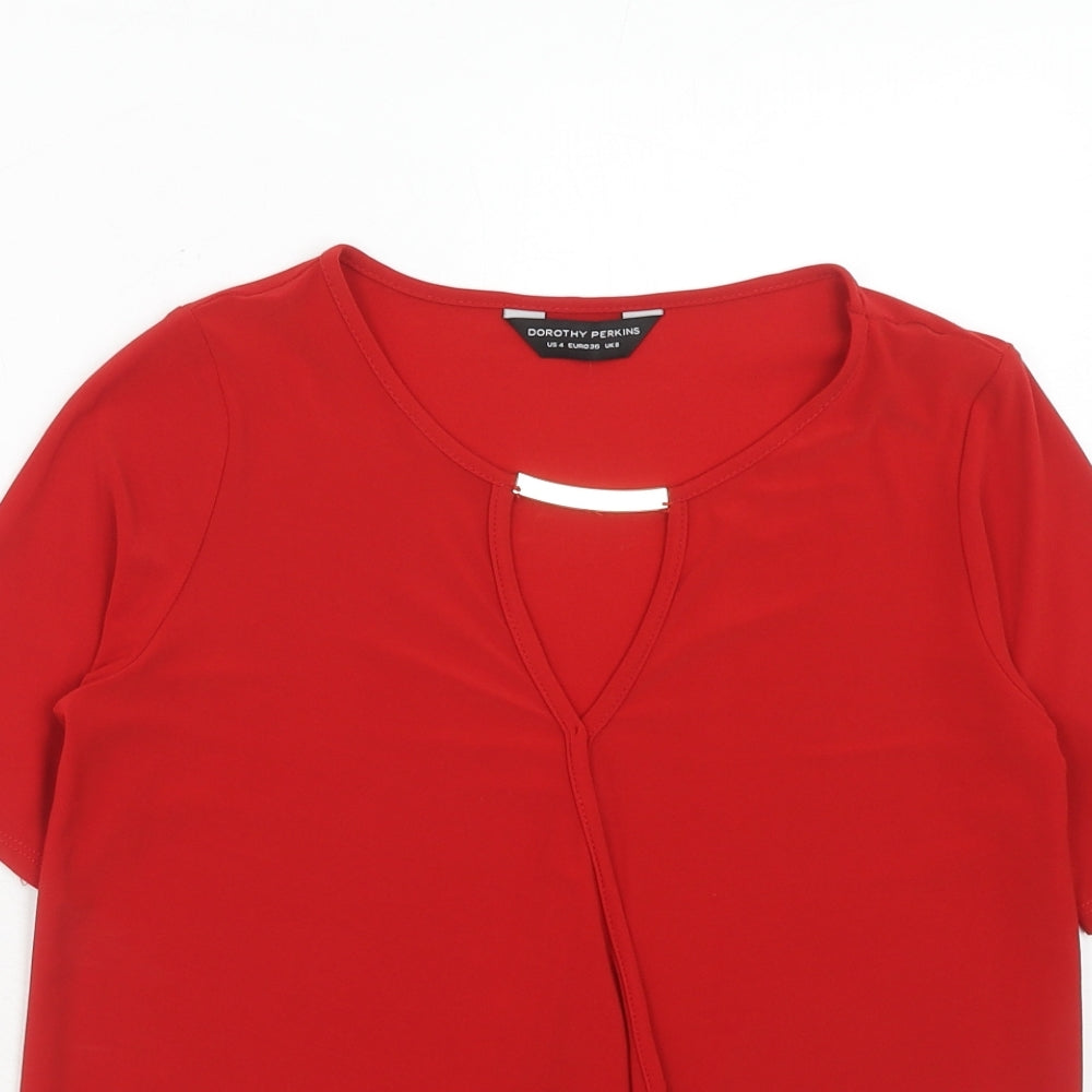 Dorothy Perkins Womens Red Polyester Basic Blouse Size 8 Boat Neck - Wrap Front Detail