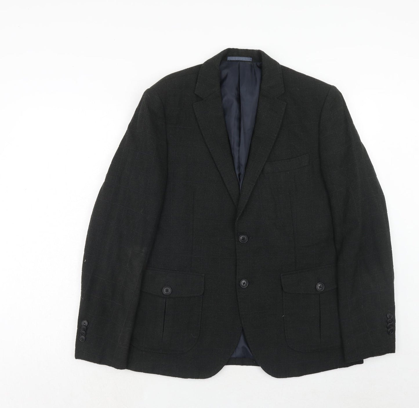 Marks and Spencer Mens Black Check Wool Jacket Blazer Size 40 Regular