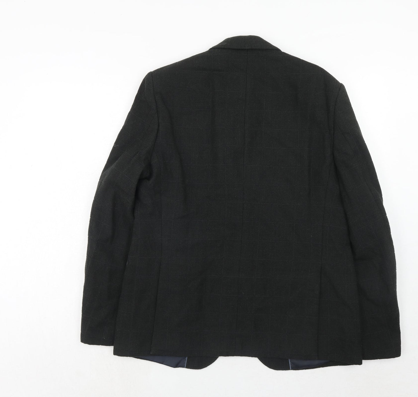 Marks and Spencer Mens Black Check Wool Jacket Blazer Size 40 Regular