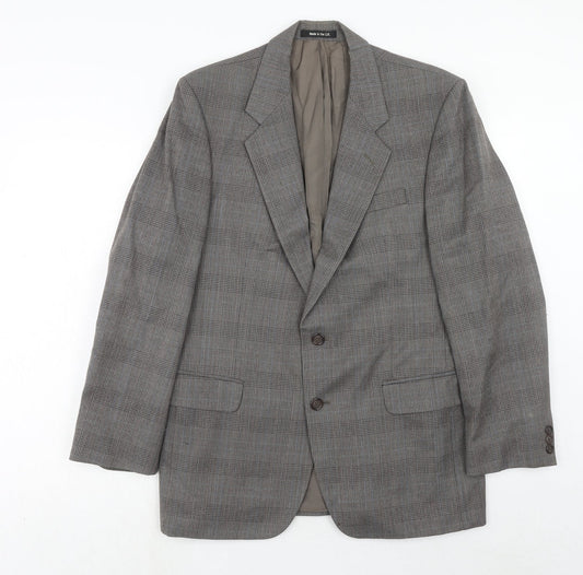 Marks and Spencer Mens Grey Plaid Wool Jacket Suit Jacket Size 40 Regular