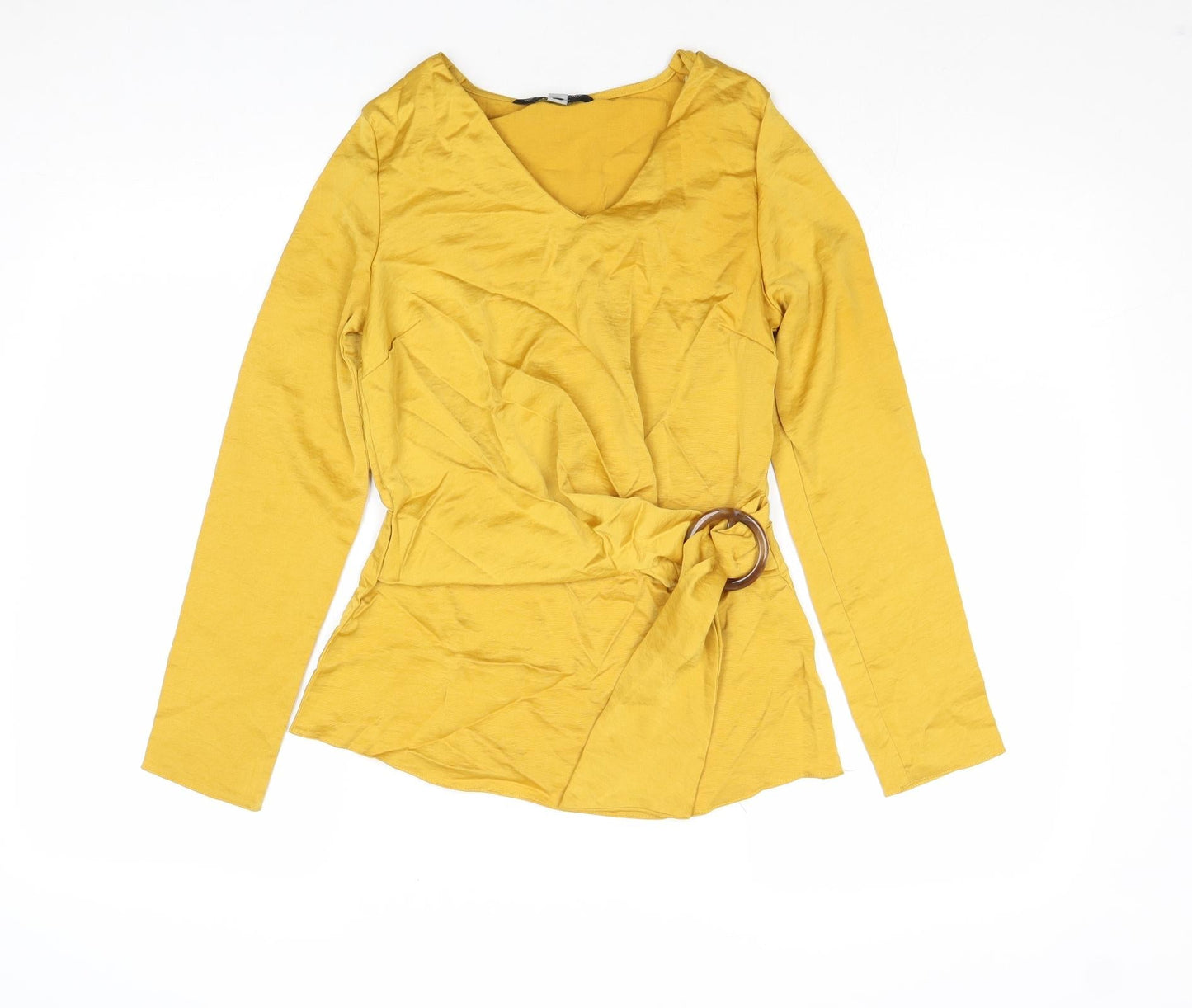 Dorothy Perkins Womens Yellow Polyester Basic Blouse Size 8 V-Neck
