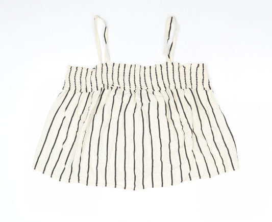 NEXT Womens Ivory Striped Cotton Cropped Tank Size 14 Square Neck