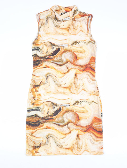 Stylewise Womens Multicoloured Geometric Polyester Bodycon Size 10 Mock Neck Pullover