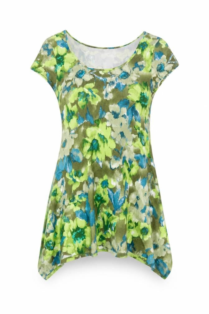 Wallis Womens Green Floral Viscose T-Shirt Dress Size S Scoop Neck Pullover