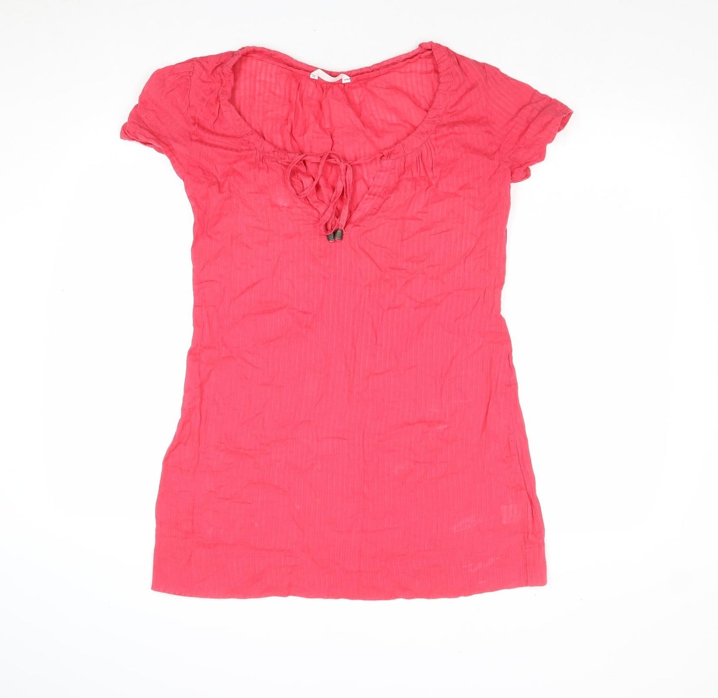 Marks and Spencer Womens Pink Striped Cotton Basic Blouse Size 10 Scoop Neck