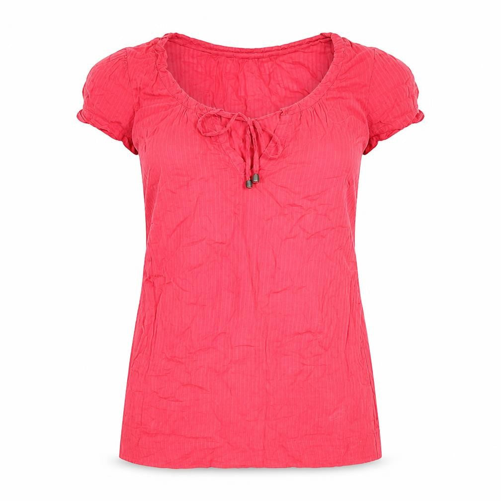 Marks and Spencer Womens Pink Striped Cotton Basic Blouse Size 10 Scoop Neck