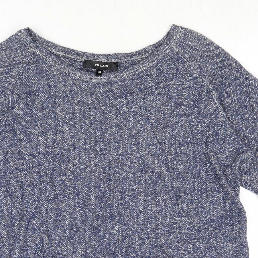 Villain Womens Blue Boat Neck Cotton Pullover Jumper Size M