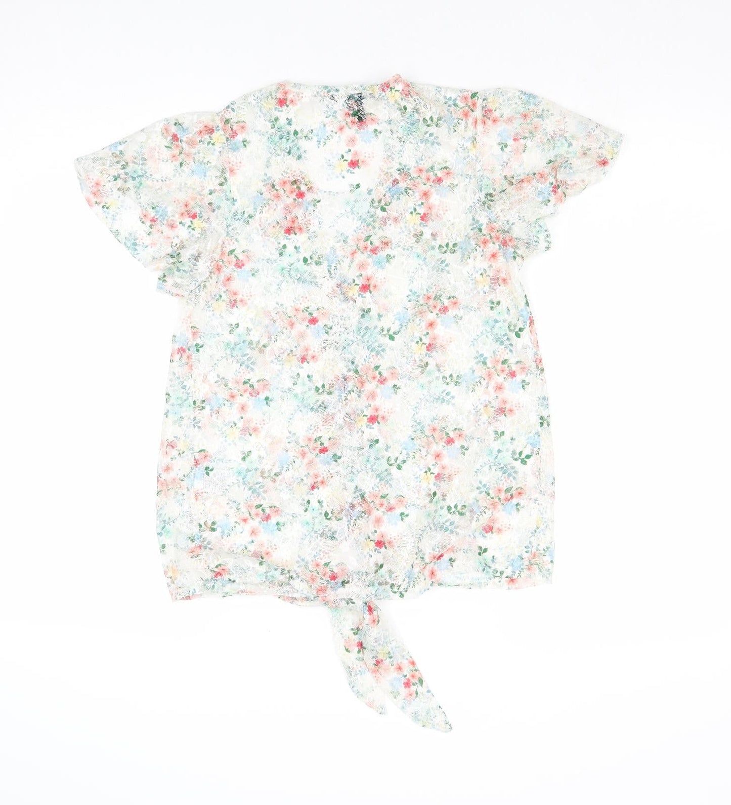 New Look Womens Multicoloured Floral Polyester Basic Button-Up Size 6 V-Neck - Knot Front