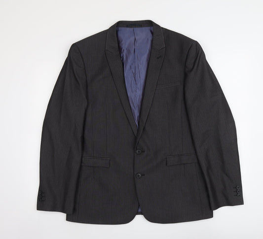 NEXT Mens Grey Striped Polyester Jacket Suit Jacket Size 42 Regular