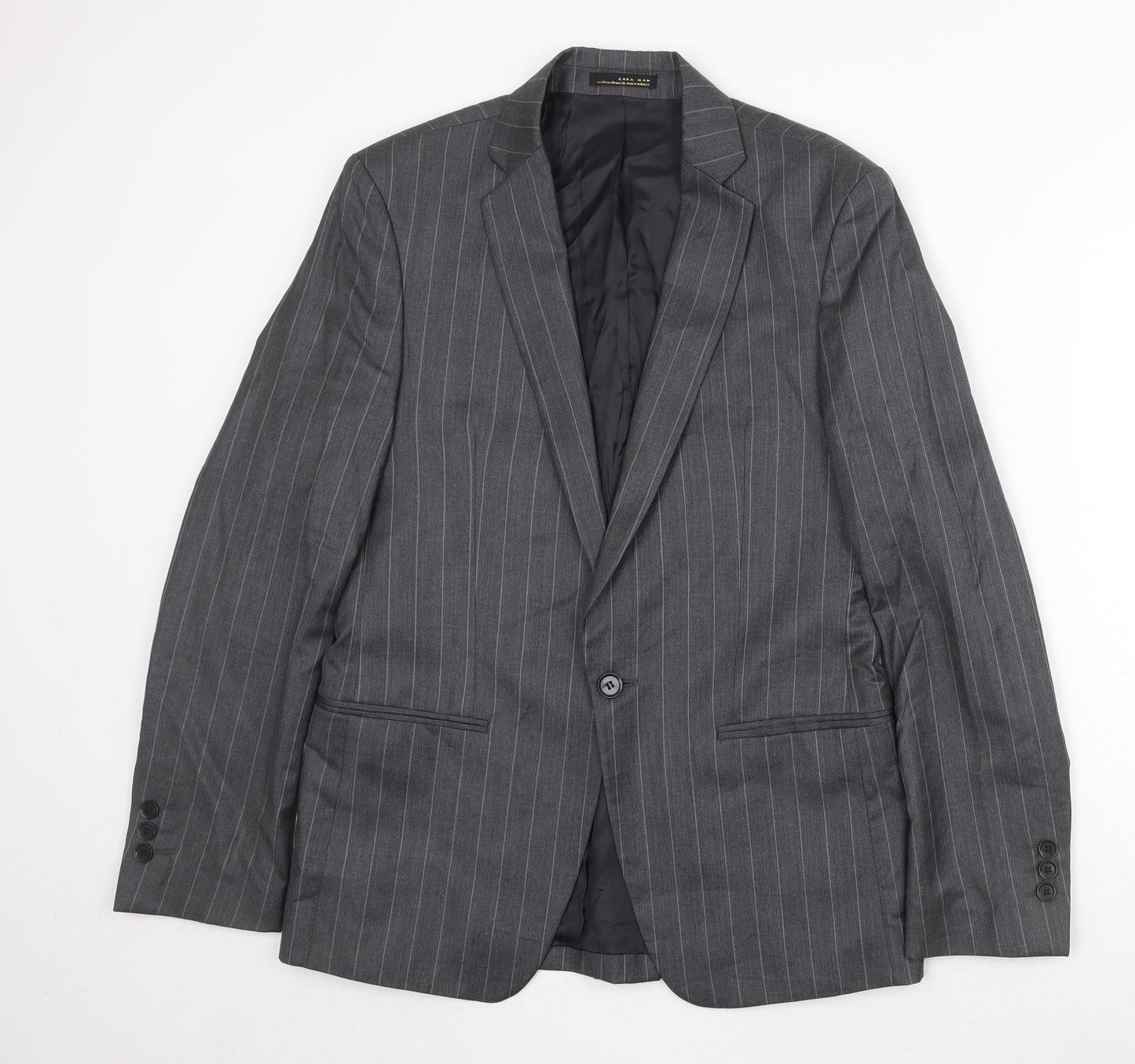 Zara Mens Grey Striped Wool Jacket Suit Jacket Size 38 Regular