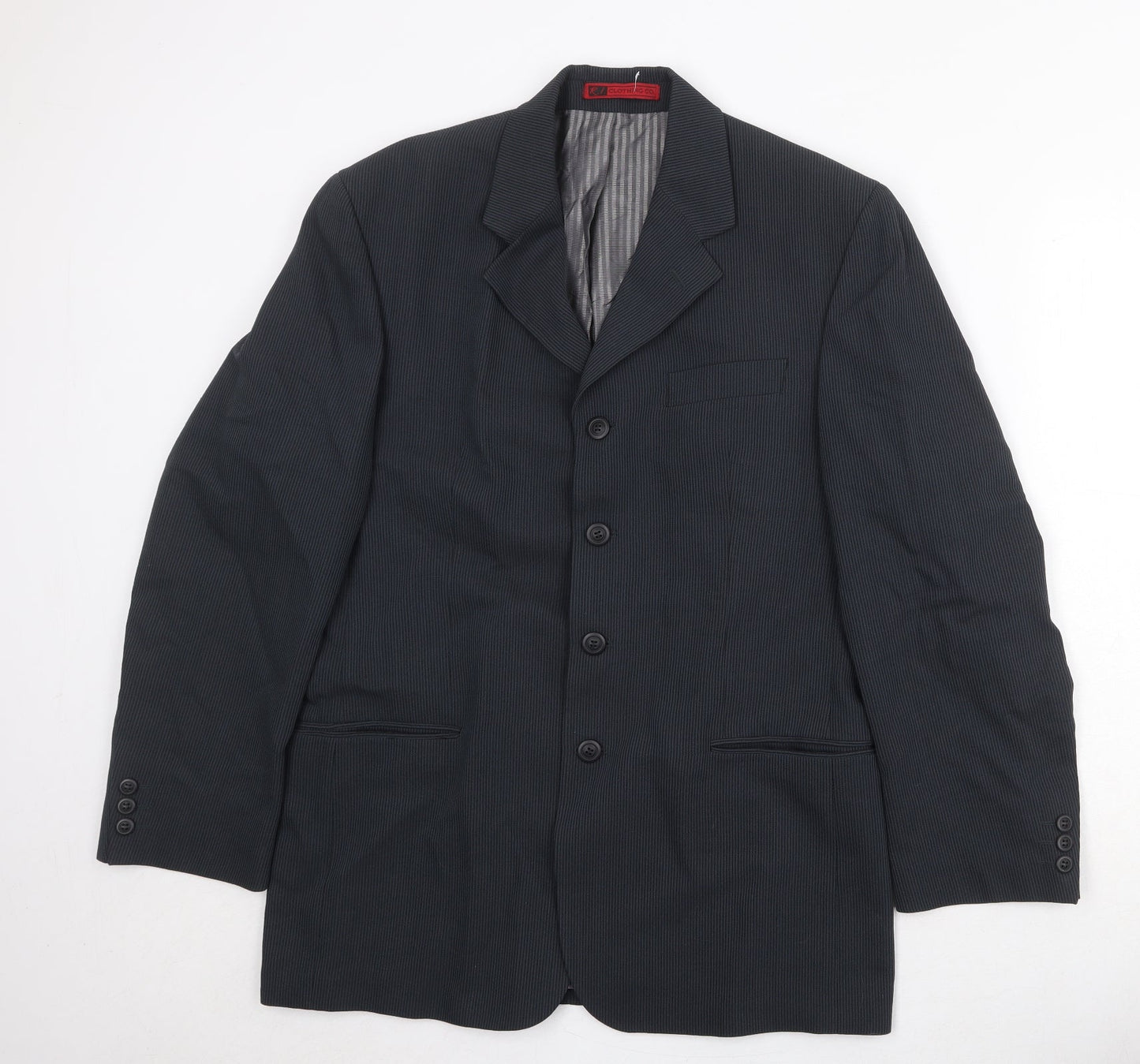 R.I. Mens Black Striped Polyester Jacket Suit Jacket Size 40 Regular