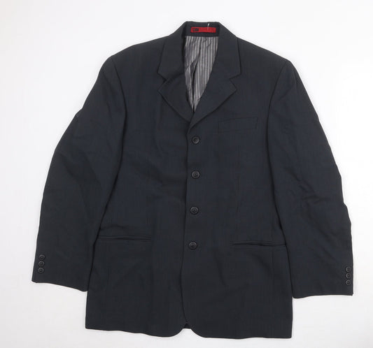 R.I. Mens Black Striped Polyester Jacket Suit Jacket Size 40 Regular